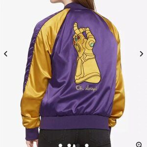 Her Universe Disney Marvel Avengers Thanos Oh Snap Satin Bomber Jacket, SZ L